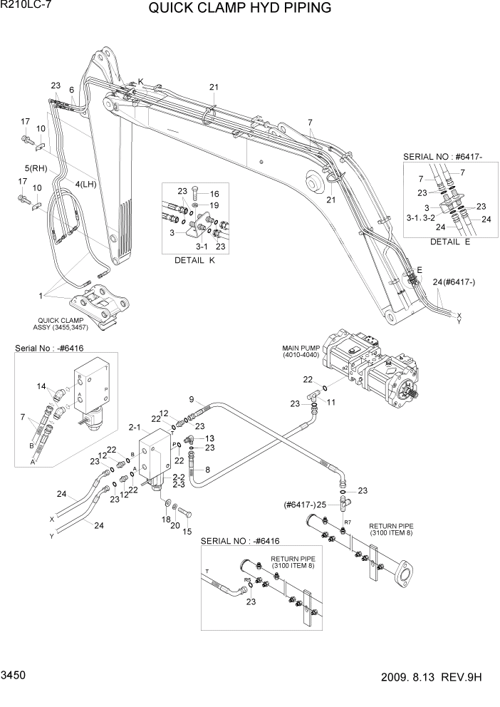 Схема запчастей Hyundai R210LC7 - PAGE 3450 QUICK CLAMP PIPING(#1267-) ГИДРАВЛИЧЕСКАЯ СИСТЕМА