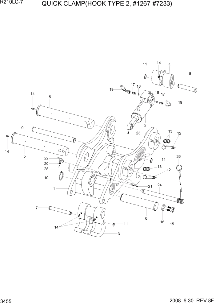 Схема запчастей Hyundai R210LC7 - PAGE 3455 QUICK CLAMP(HOOK TYPE 2, #1267-#7233) ГИДРАВЛИЧЕСКАЯ СИСТЕМА