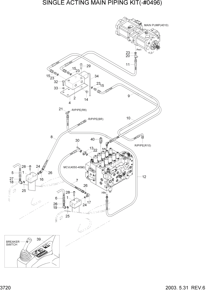 Схема запчастей Hyundai R210LC7 - PAGE 3720 SINGLE ACTING MAIN PIPING KIT(-#0496) ГИДРАВЛИЧЕСКАЯ СИСТЕМА