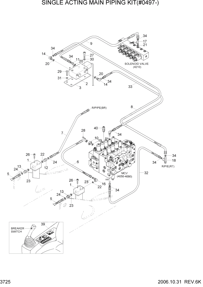 Схема запчастей Hyundai R210LC7 - PAGE 3725 SINGLE ACTING MAIN PIPING KIT(#0497-) ГИДРАВЛИЧЕСКАЯ СИСТЕМА