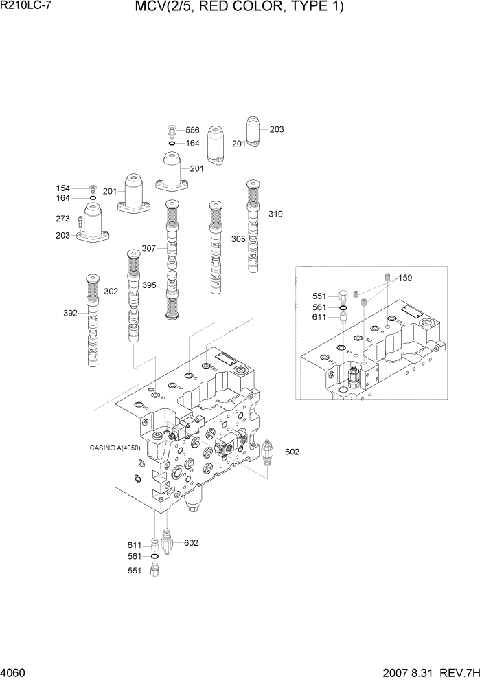 Схема запчастей Hyundai R210LC7 - PAGE 4060 MCV(2/5, RED COLOR, TYPE 1) ГИДРАВЛИЧЕСКИЕ КОМПОНЕНТЫ