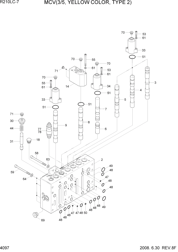 Схема запчастей Hyundai R210LC7 - PAGE 4097 MCV(3/5, YELLOW COLOR, TYPE 2) ГИДРАВЛИЧЕСКИЕ КОМПОНЕНТЫ