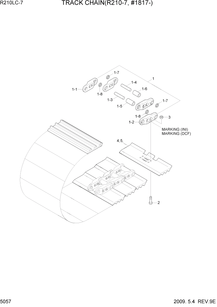 Схема запчастей Hyundai R210LC7 - PAGE 5057 TRACK CHAIN(R210-7, #1871-) ХОДОВАЯ ЧАСТЬ