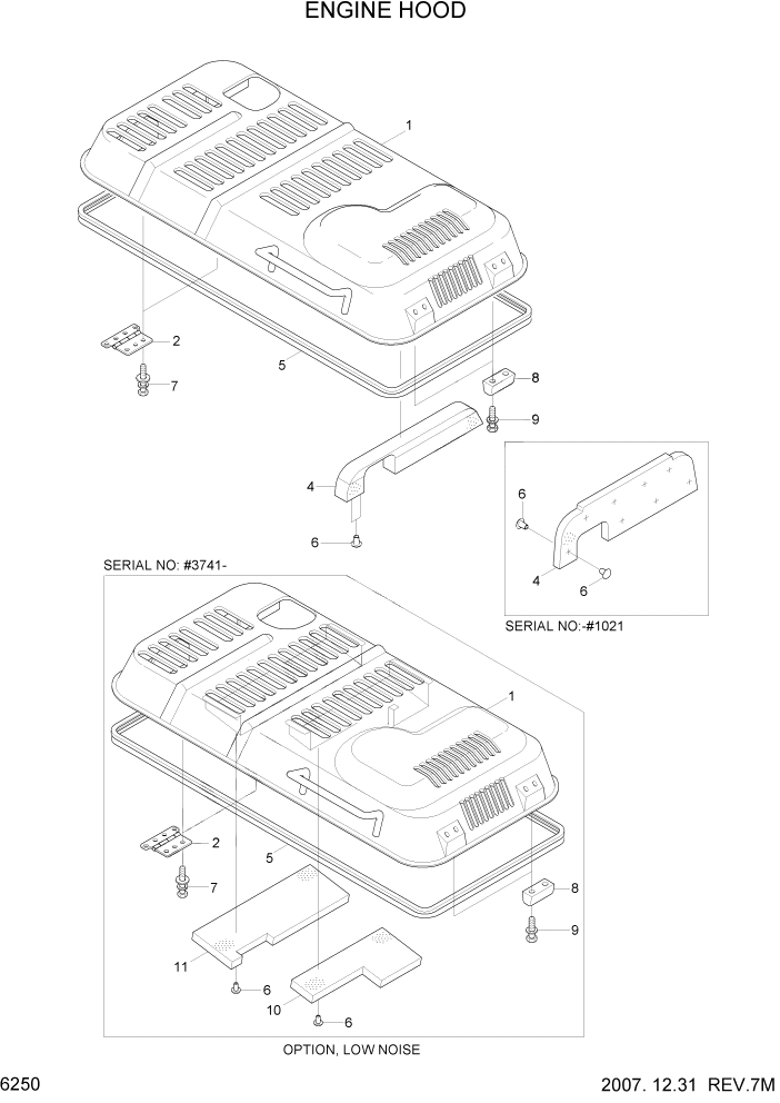 Схема запчастей Hyundai R210LC7 - PAGE 6250 ENGINE HOOD СТРУКТУРА