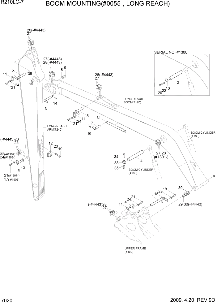 Схема запчастей Hyundai R210LC7 - PAGE 7020 BOOM MOUNTING(#0055-, LONG REACH) РАБОЧЕЕ ОБОРУДОВАНИЕ