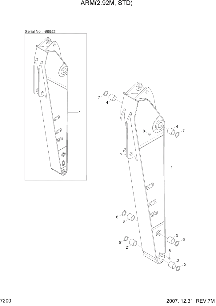 Схема запчастей Hyundai R210LC7 - PAGE 7200 ARM(2.92M, STD) РАБОЧЕЕ ОБОРУДОВАНИЕ