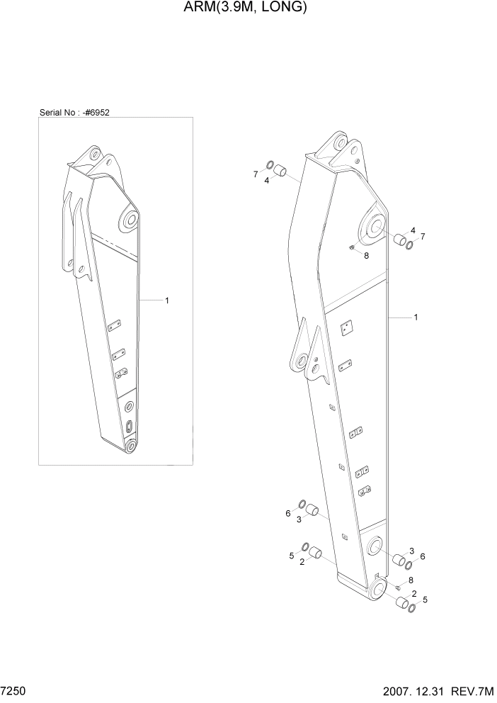 Схема запчастей Hyundai R210LC7 - PAGE 7250 ARM(3.9M, LONG) РАБОЧЕЕ ОБОРУДОВАНИЕ