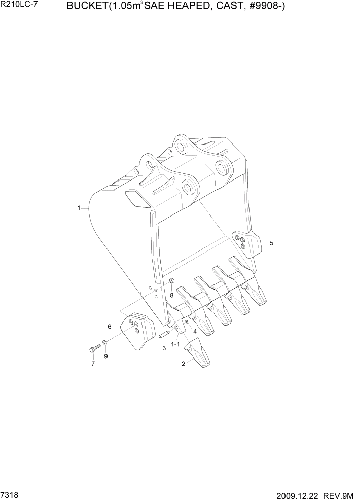 Схема запчастей Hyundai R210LC7 - PAGE 7318 BUCKET(1.05M3 SAE HEAPED, CAST, #9908-) РАБОЧЕЕ ОБОРУДОВАНИЕ