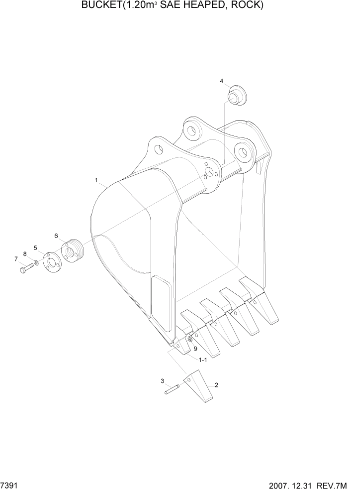 Схема запчастей Hyundai R210LC7 - PAGE 7391 BUCKET(1.20M3 SAE HEAPED, ROCK) РАБОЧЕЕ ОБОРУДОВАНИЕ