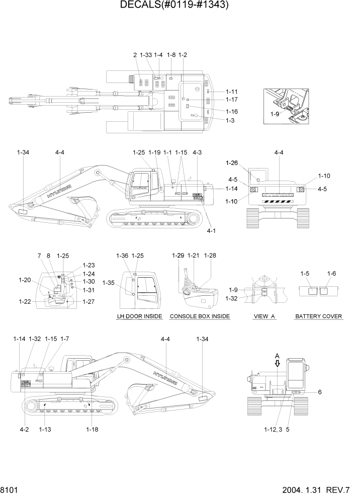 Схема запчастей Hyundai R210LC7 - PAGE 8101 DECALS(#0119-#1343) ДРУГИЕ ЧАСТИ