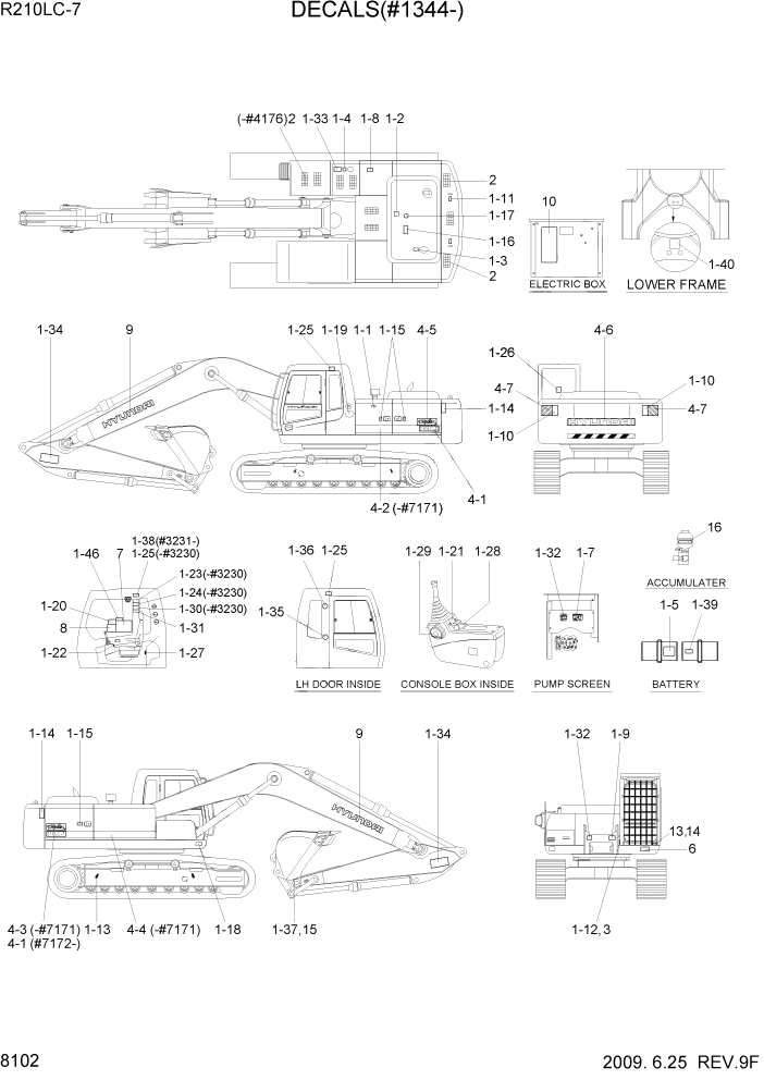 Схема запчастей Hyundai R210LC7 - PAGE 8102 DECALS(#1344-) ДРУГИЕ ЧАСТИ