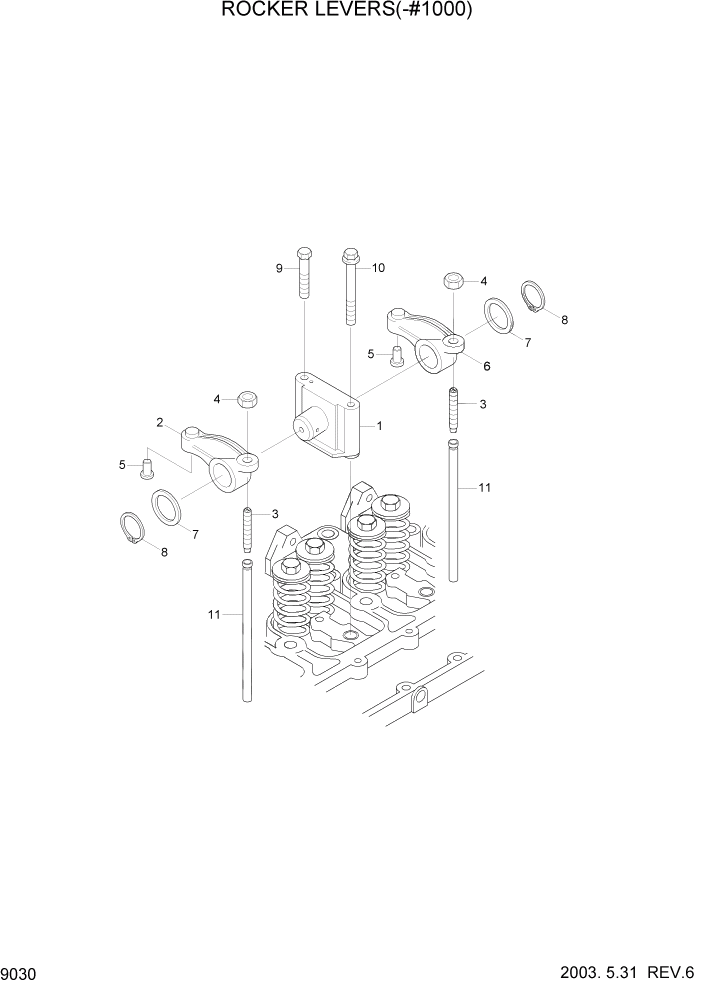 Схема запчастей Hyundai R210LC7 - PAGE 9030 ROCKER LEVERS(-#1000) ДВИГАТЕЛЬ БАЗА