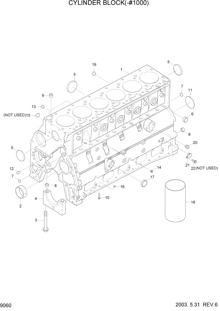 Схема запчастей Hyundai R210LC7 - PAGE 9060 CYLINDER BLOCK(-#1000) ДВИГАТЕЛЬ БАЗА