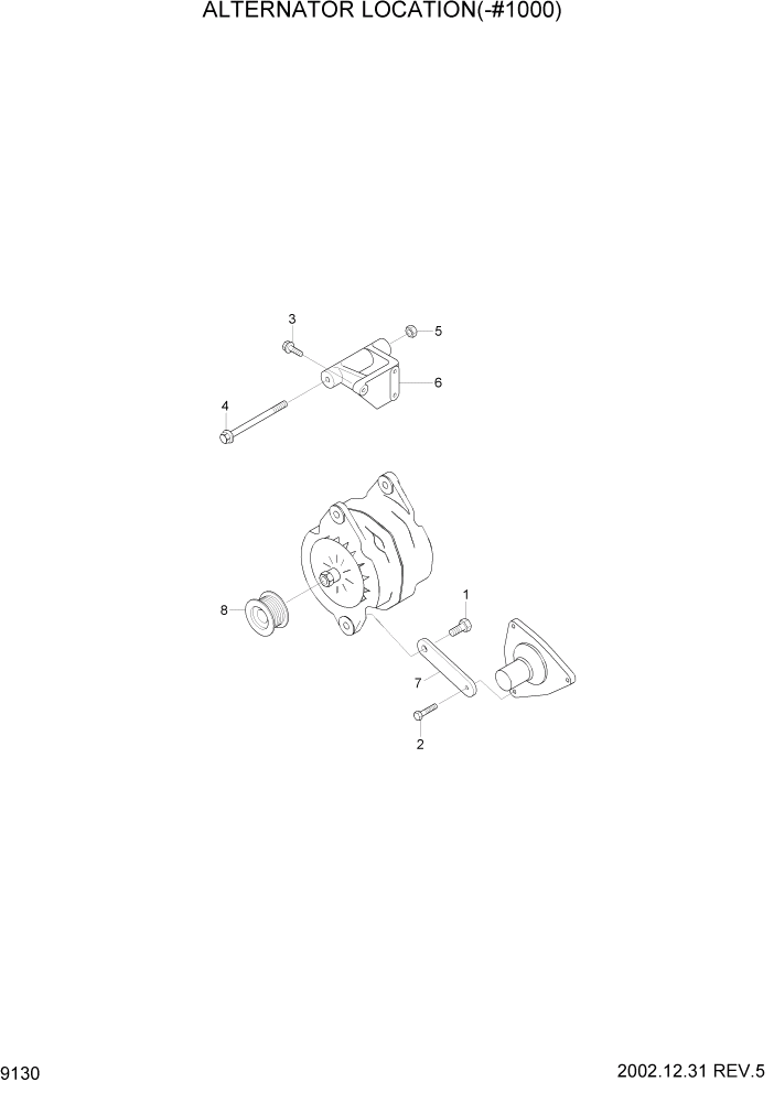 Схема запчастей Hyundai R210LC7 - PAGE 9130 ALTERNATOR LOCATION(-#1000) ДВИГАТЕЛЬ БАЗА