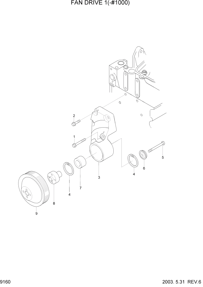Схема запчастей Hyundai R210LC7 - PAGE 9160 FAN DRIVE 1(-#1000) ДВИГАТЕЛЬ БАЗА