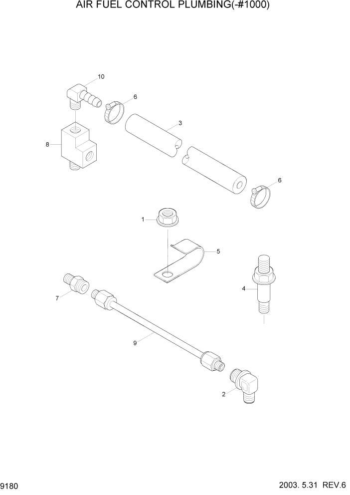 Схема запчастей Hyundai R210LC7 - PAGE 9180 AIR FUEL CONTROL PLUMBING(-#1000) ДВИГАТЕЛЬ БАЗА