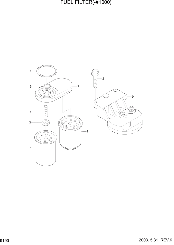 Схема запчастей Hyundai R210LC7 - PAGE 9190 FUEL FILTER(-#1000) ДВИГАТЕЛЬ БАЗА