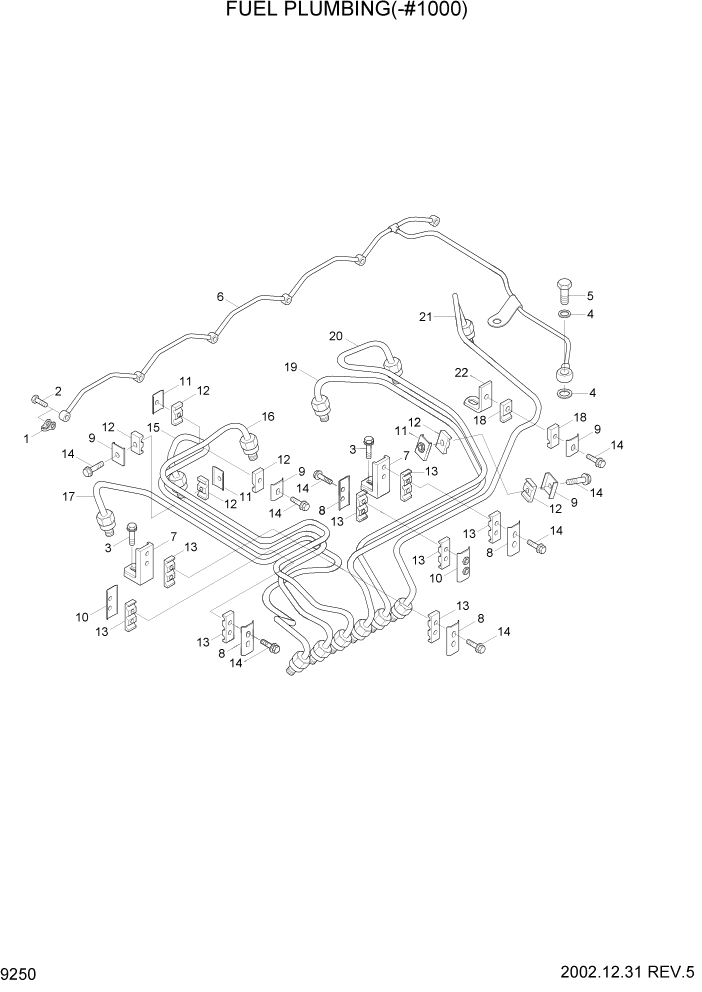 Схема запчастей Hyundai R210LC7 - PAGE 9250 FUEL PLUMBING(-#1000) ДВИГАТЕЛЬ БАЗА