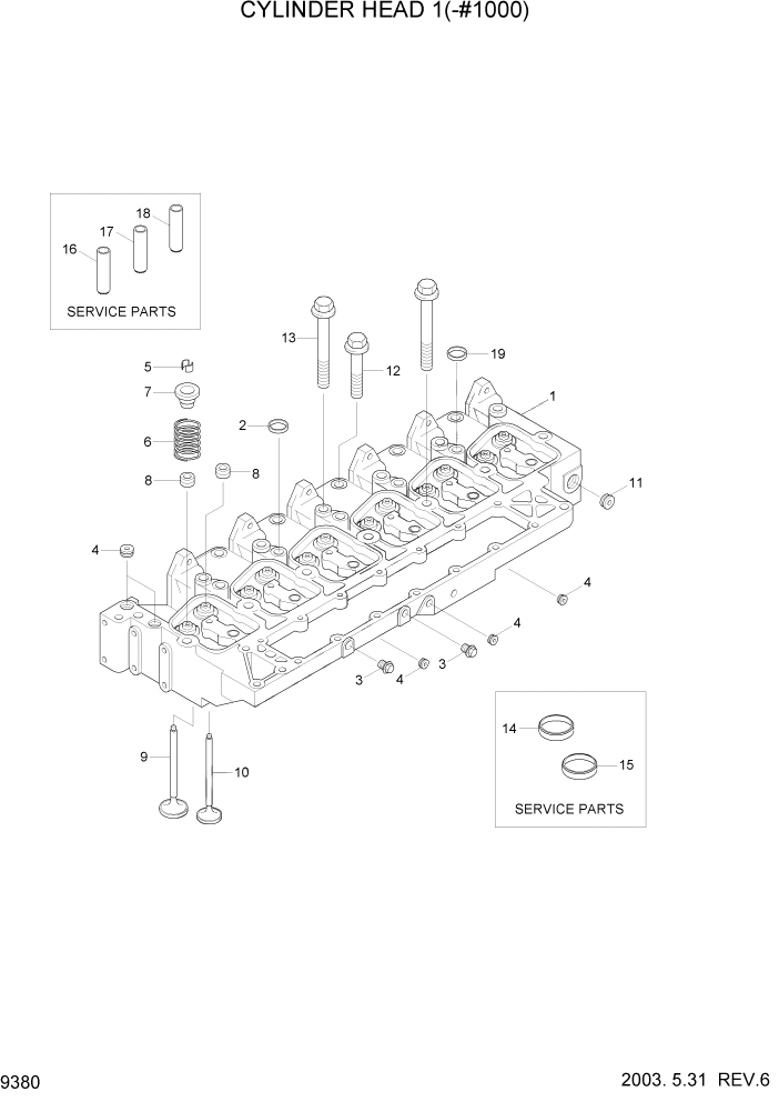 Схема запчастей Hyundai R210LC7 - PAGE 9380 CYLINDER HEAD 1(-#1000) ДВИГАТЕЛЬ БАЗА