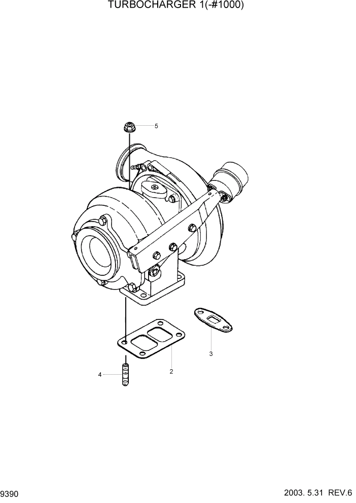 Схема запчастей Hyundai R210LC7 - PAGE 9390 TURBOCHARGER 1(-#1000) ДВИГАТЕЛЬ БАЗА