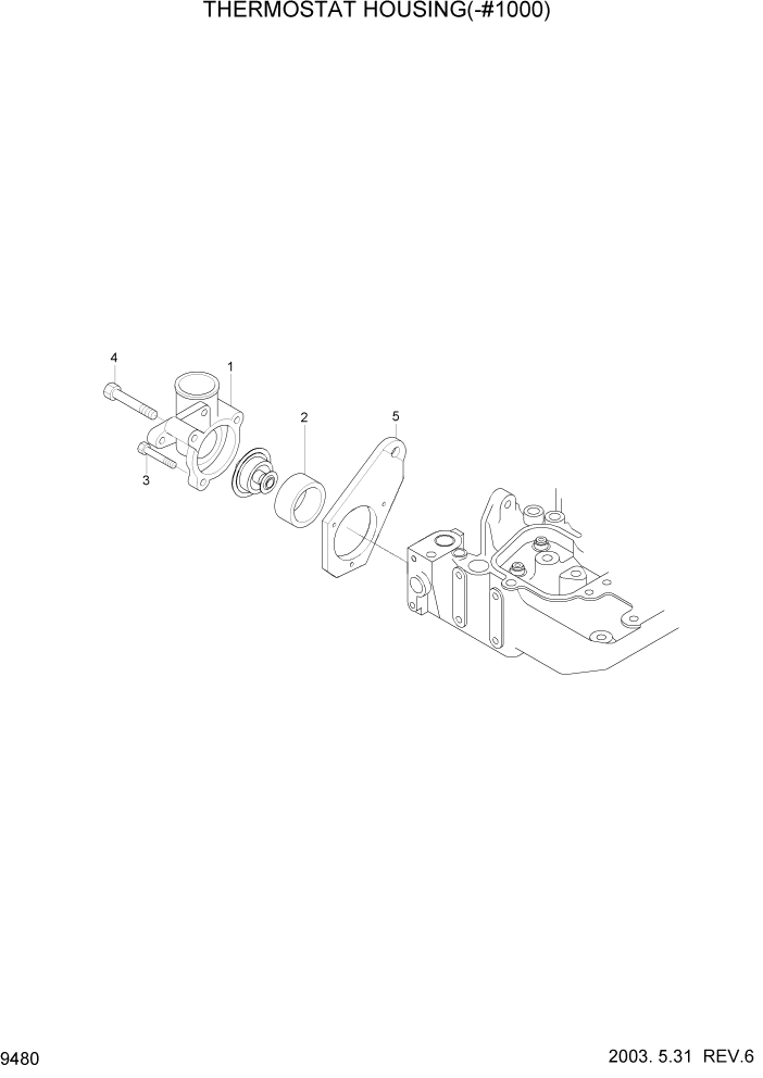 Схема запчастей Hyundai R210LC7 - PAGE 9480 THERMOSTAT HOUSING(-#1000) ДВИГАТЕЛЬ БАЗА