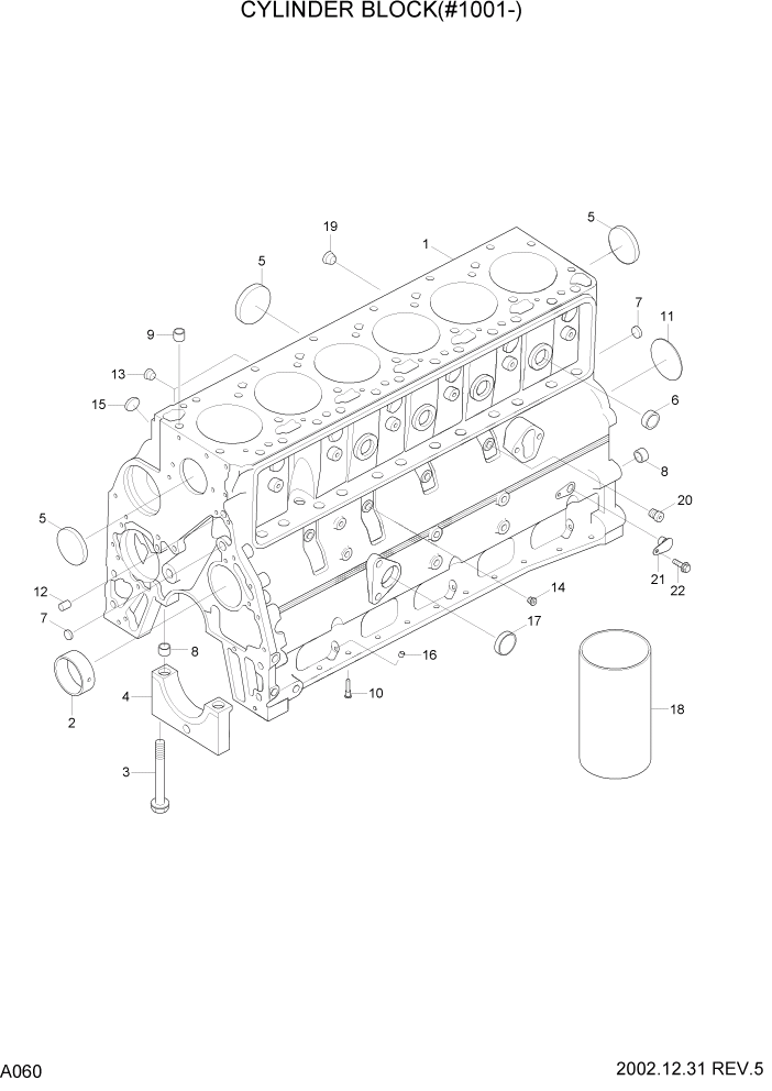 Схема запчастей Hyundai R210LC7 - PAGE A060 CYLINDER BLOCK(#1001-) ДВИГАТЕЛЬ БАЗА