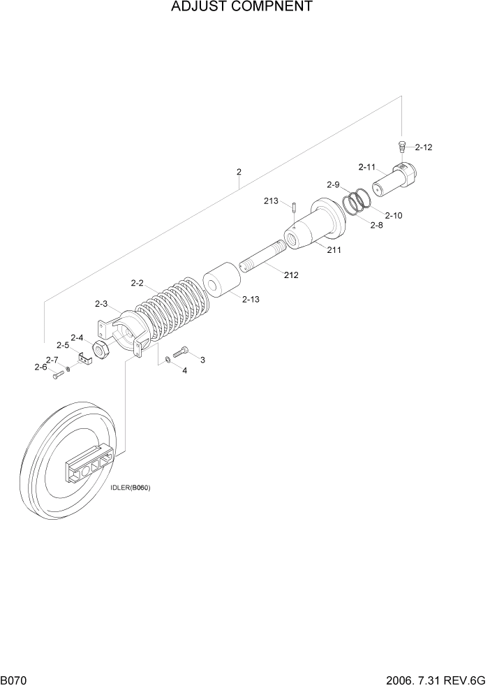 Схема запчастей Hyundai R290LC7 - PAGE B070 ADJUST COMPNENT(-#0178) ХОДОВАЯ ЧАСТЬ(- # 0178, НОВАЯ ЗЕЛАНДИЯ)