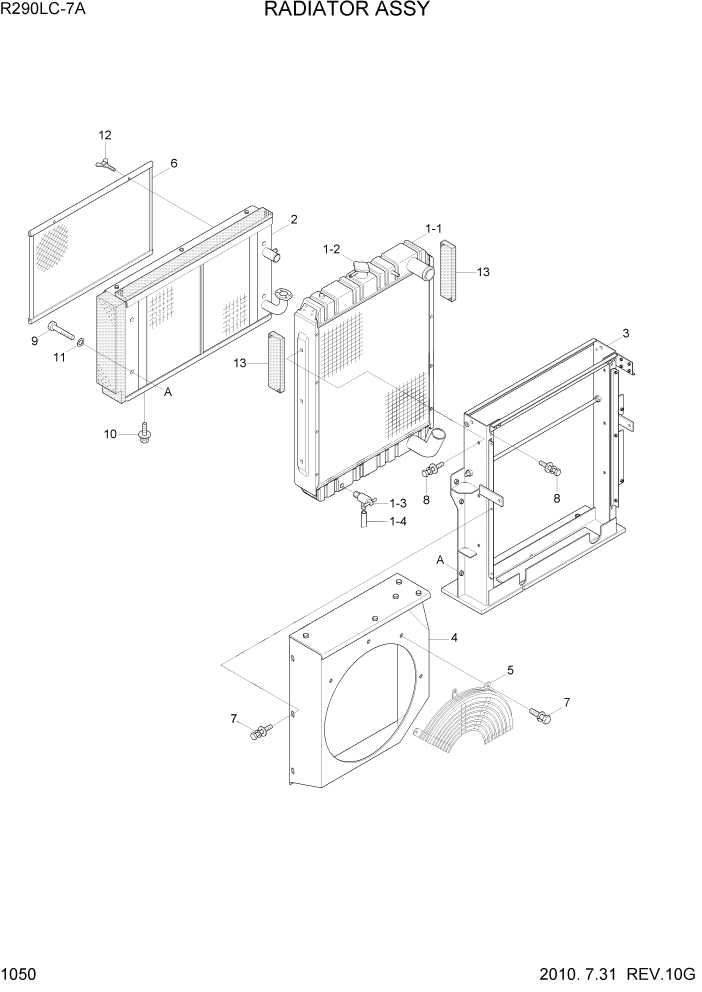 Схема запчастей Hyundai R290LC7A - PAGE 1050 RADIATOR ASSY СИСТЕМА ДВИГАТЕЛЯ