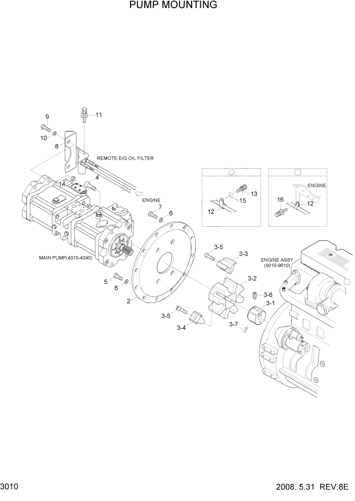 Схема запчастей Hyundai R290LC7A - PAGE 3010 PUMP MOUNTING ГИДРАВЛИЧЕСКАЯ СИСТЕМА