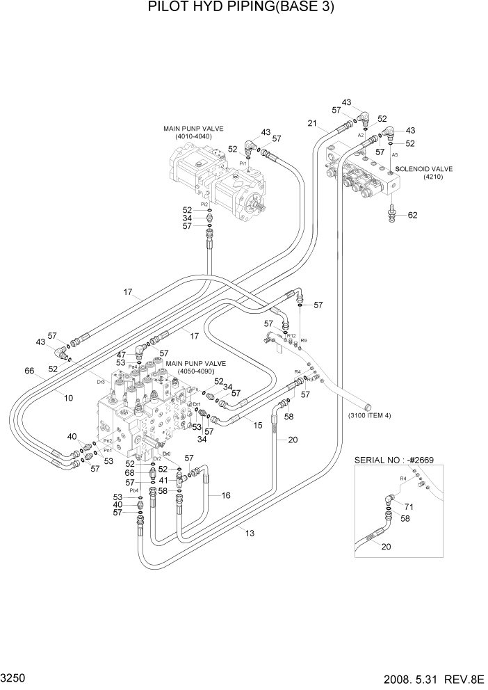 Схема запчастей Hyundai R290LC7A - PAGE 3250 PILOT HYDRAULIC PIPING(BASE 3) ГИДРАВЛИЧЕСКАЯ СИСТЕМА