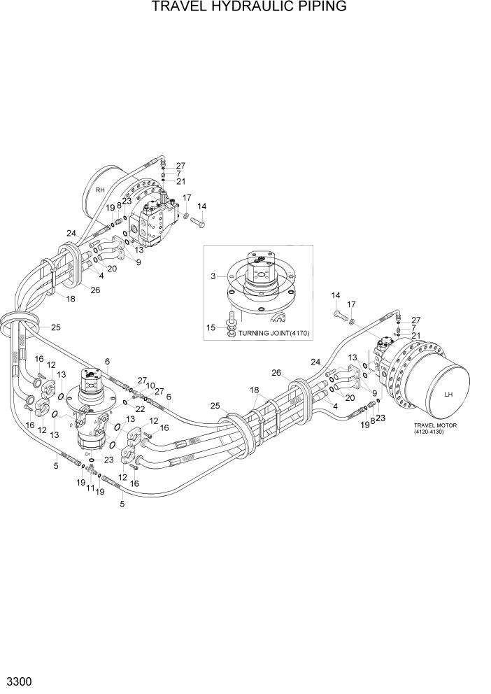 Схема запчастей Hyundai R290LC7A - PAGE 3300 TRAVEL HYDRAULIC PIPING ГИДРАВЛИЧЕСКАЯ СИСТЕМА