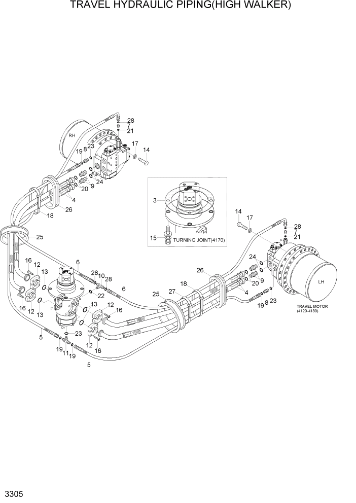 Схема запчастей Hyundai R290LC7A - PAGE 3305 TRAVEL HYDRAULIC PIPING(HIGH WALKER) ГИДРАВЛИЧЕСКАЯ СИСТЕМА