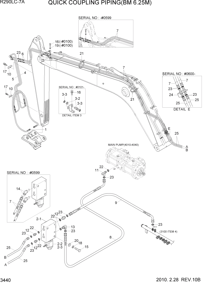 Схема запчастей Hyundai R290LC7A - PAGE 3440 QUICK COUPLING PIPING(BM 6.25M) ГИДРАВЛИЧЕСКАЯ СИСТЕМА