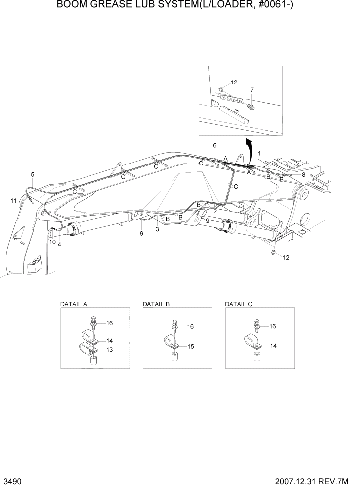Схема запчастей Hyundai R290LC7A - PAGE 3490 BOOM GREASE LUB SYSTEM(L/LOADER, #0061) ГИДРАВЛИЧЕСКАЯ СИСТЕМА