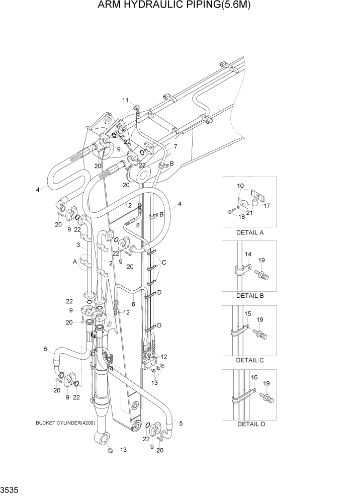 Схема запчастей Hyundai R290LC7A - PAGE 3535 ARM HYDRAULIC PIPING(5.6M) ГИДРАВЛИЧЕСКАЯ СИСТЕМА