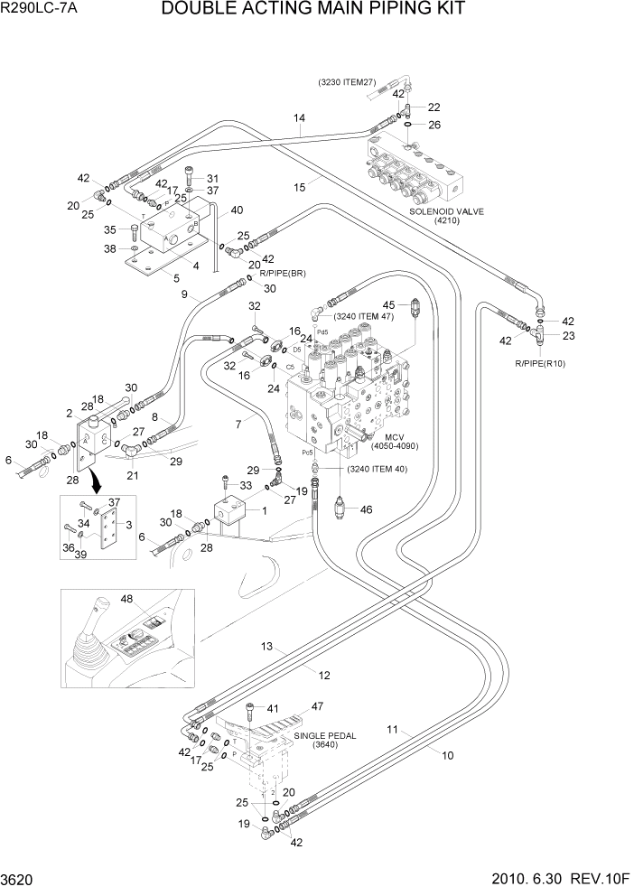 Схема запчастей Hyundai R290LC7A - PAGE 3620 DOUBLE ACTING MAIN PIPING KIT ГИДРАВЛИЧЕСКАЯ СИСТЕМА