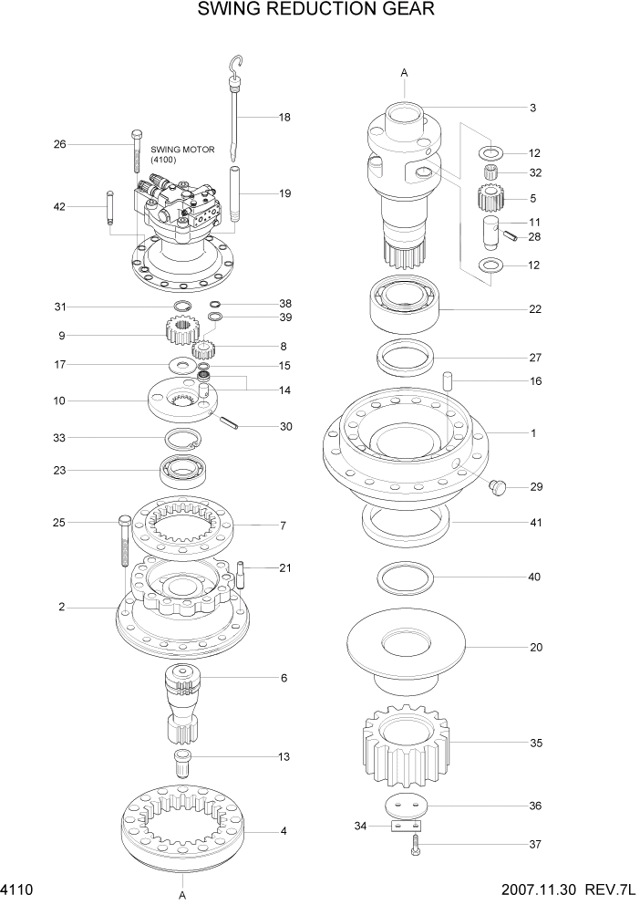 Схема запчастей Hyundai R290LC7A - PAGE 4110 SWING REDUCTION GEAR(-#0785) ГИДРАВЛИЧЕСКИЕ КОМПОНЕНТЫ