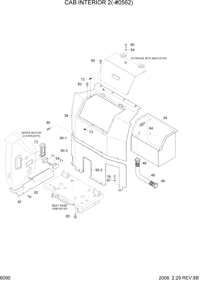 Схема запчастей Hyundai R290LC7A - PAGE 6090 CAB INTERIOR 2(-#0562) СТРУКТУРА