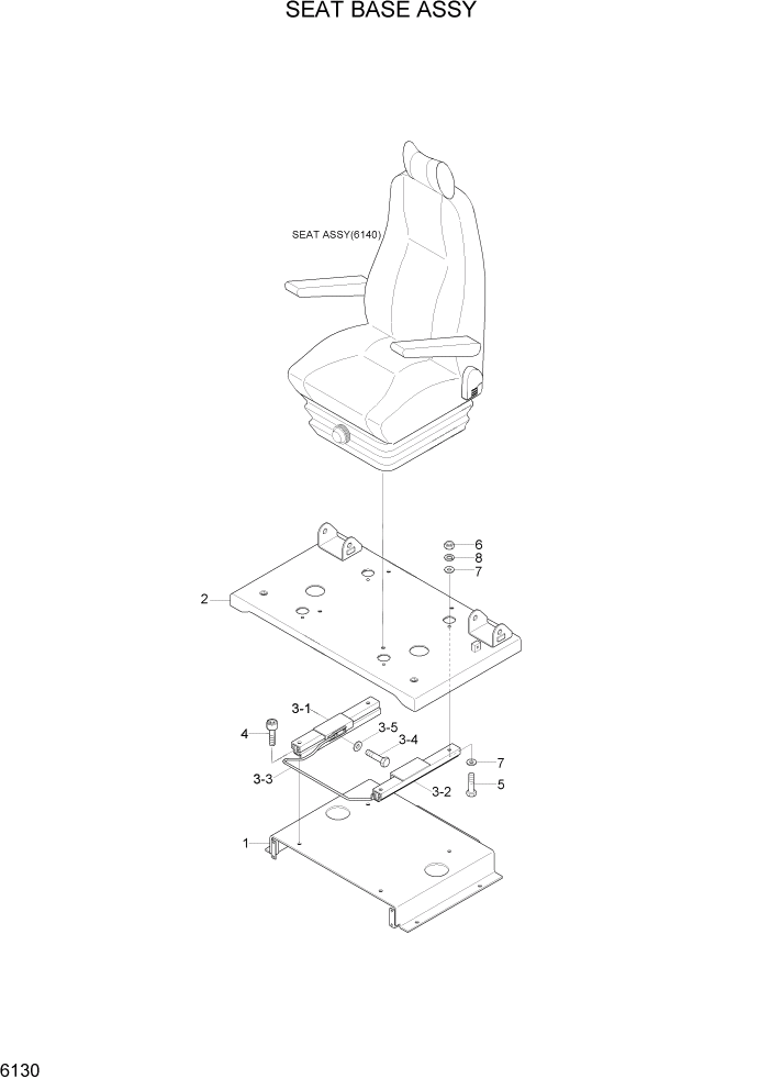 Схема запчастей Hyundai R290LC7A - PAGE 6130 SEAT BASE ASSY СТРУКТУРА