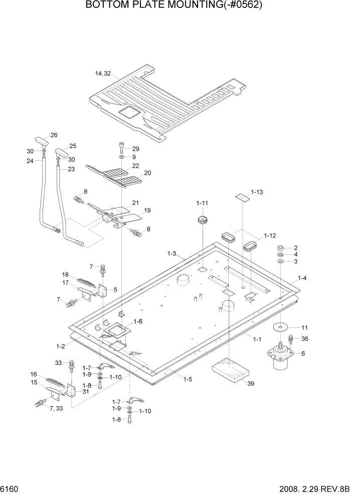 Схема запчастей Hyundai R290LC7A - PAGE 6160 BOTTOM PLATE MOUNTING(-#0562) СТРУКТУРА