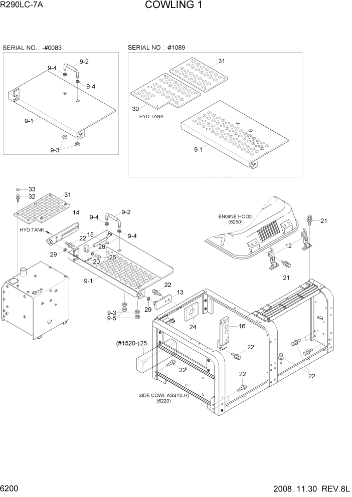Схема запчастей Hyundai R290LC7A - PAGE 6200 COWLING 1 СТРУКТУРА