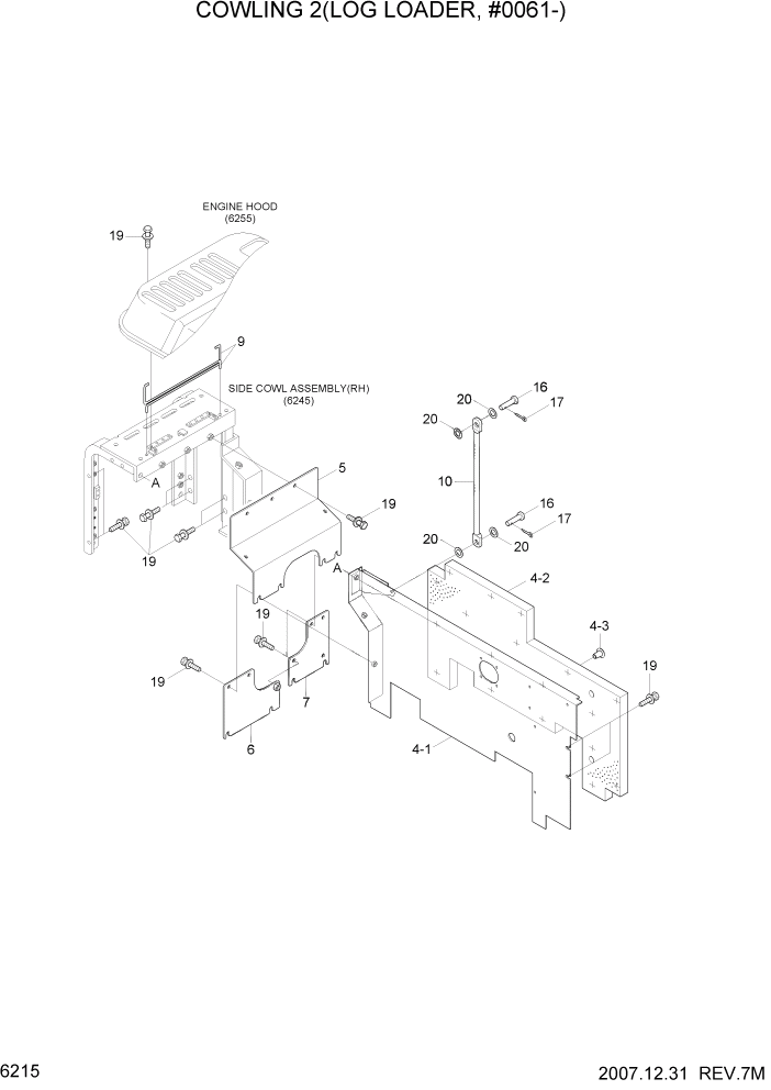 Схема запчастей Hyundai R290LC7A - PAGE 6215 COWLING 2(LOG LOADER, #0061-) СТРУКТУРА