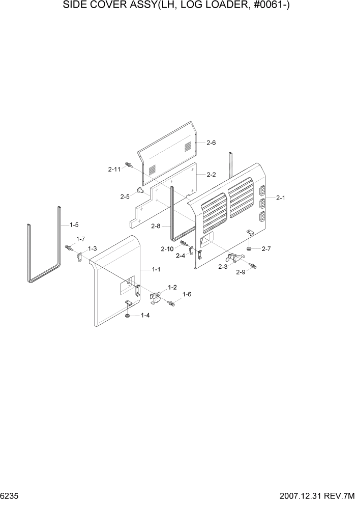Схема запчастей Hyundai R290LC7A - PAGE 6235 SIDE COVER ASSY(LH, LOG LOADER, #0061-) СТРУКТУРА