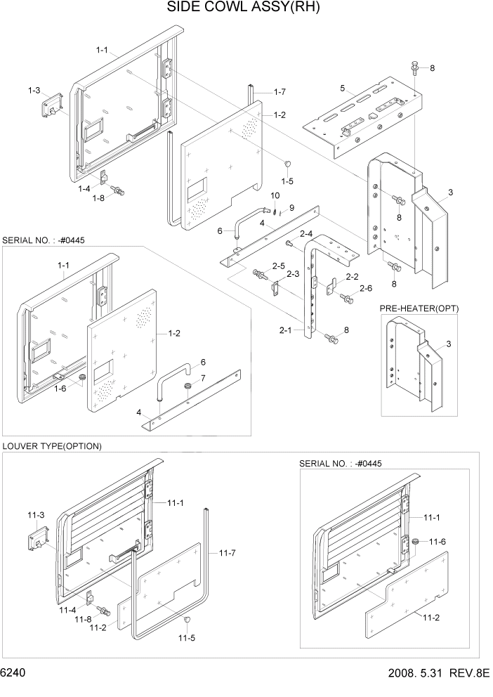 Схема запчастей Hyundai R290LC7A - PAGE 6240 SIDE COWL ASSY(RH) СТРУКТУРА