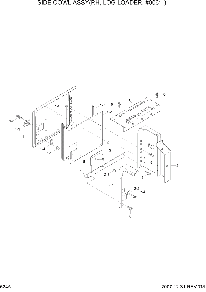 Схема запчастей Hyundai R290LC7A - PAGE 6245 SIDE COWL ASSY(RH, LOG LOADER, #0061-) СТРУКТУРА