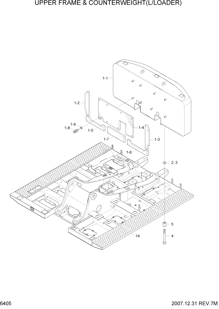 Схема запчастей Hyundai R290LC7A - PAGE 6405 UPPER FRAME & COUNTERWEIGHT(LOG LOADER) СТРУКТУРА
