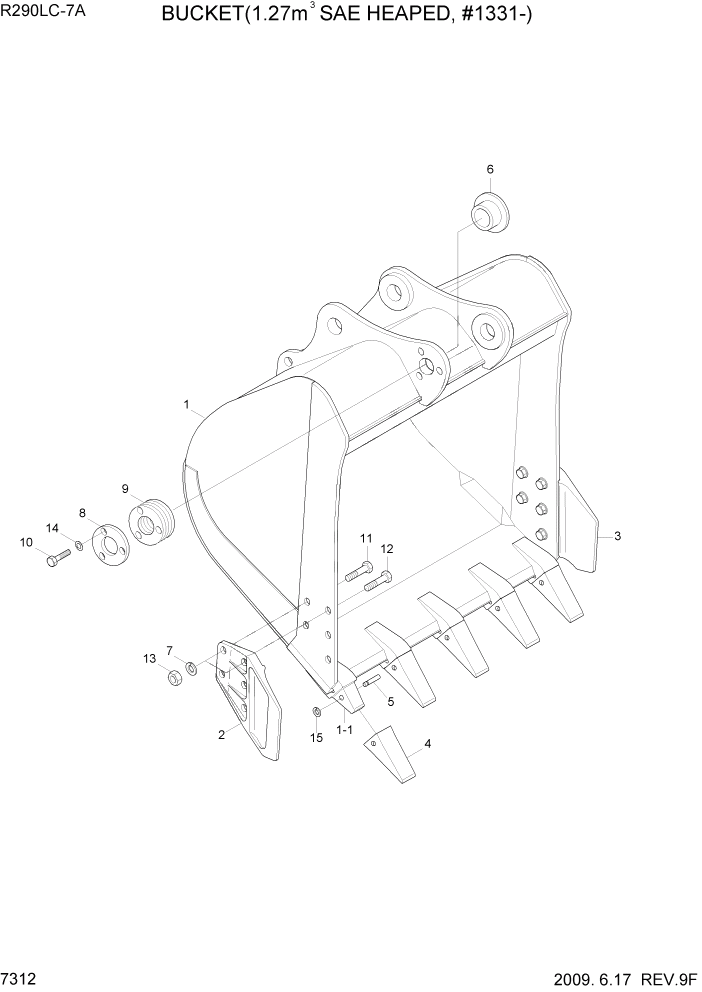 Схема запчастей Hyundai R290LC7A - PAGE 7312 BUCKET(1.27M3 SAE HEAPED, #1331-) РАБОЧЕЕ ОБОРУДОВАНИЕ
