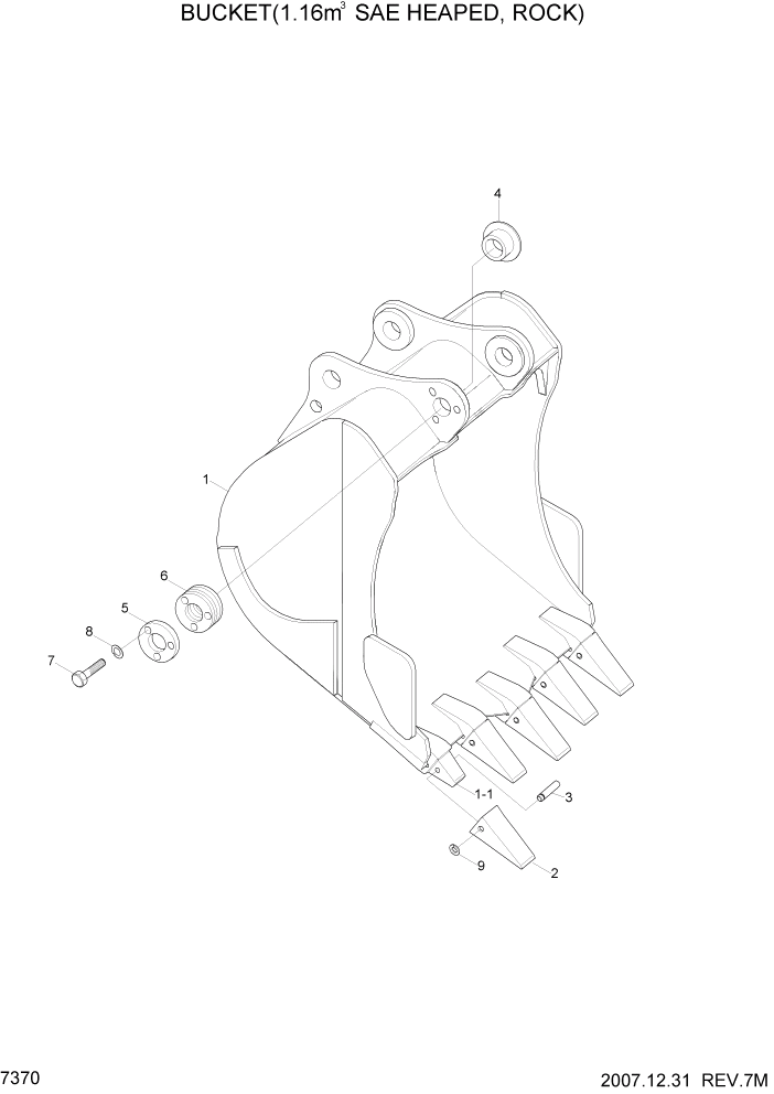 Схема запчастей Hyundai R290LC7A - PAGE 7370 BUCKET(1.16M3 SAE HEAPED, ROCK) РАБОЧЕЕ ОБОРУДОВАНИЕ