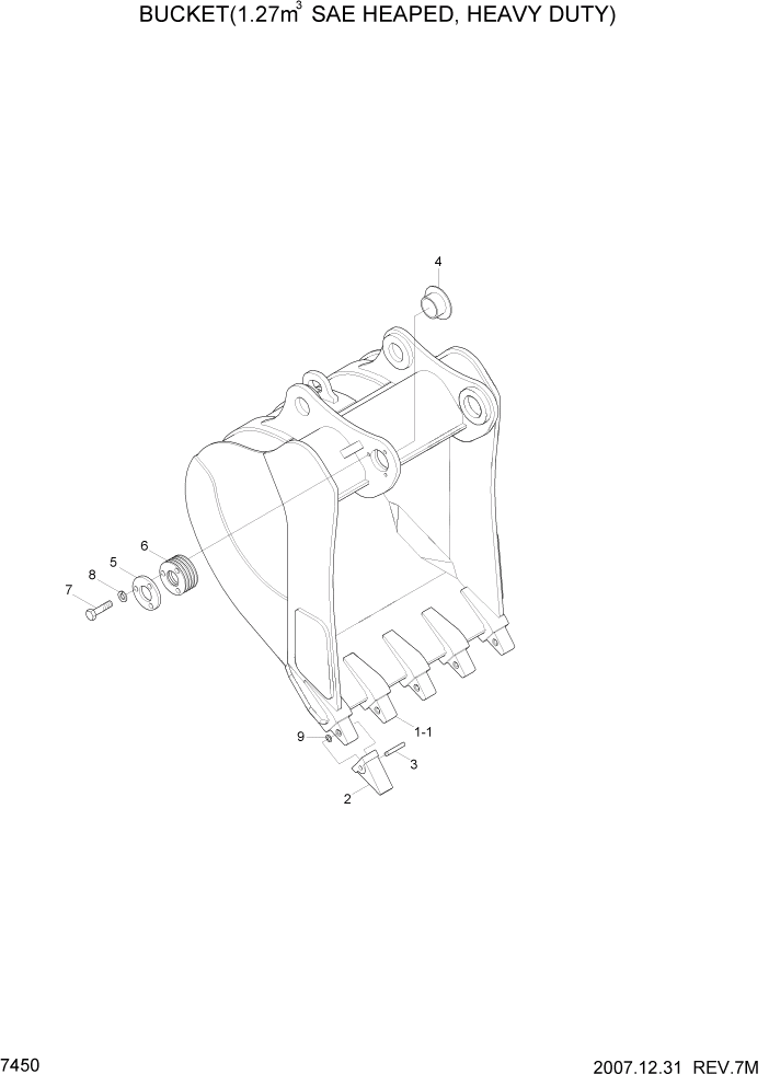 Схема запчастей Hyundai R290LC7A - PAGE 7450 BUCKET(1.27M3 SAE HEAPED, HEAVY DUTY) РАБОЧЕЕ ОБОРУДОВАНИЕ