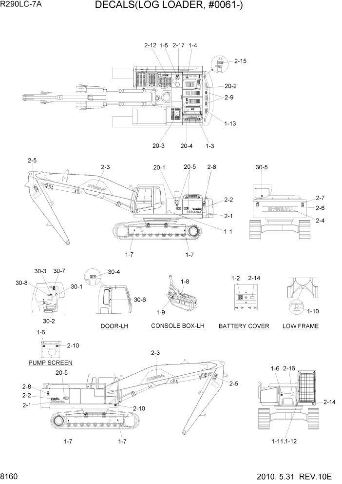 Схема запчастей Hyundai R290LC7A - PAGE 8160 DECALS(LOG LOADER, #0061-) ДРУГИЕ ЧАСТИ